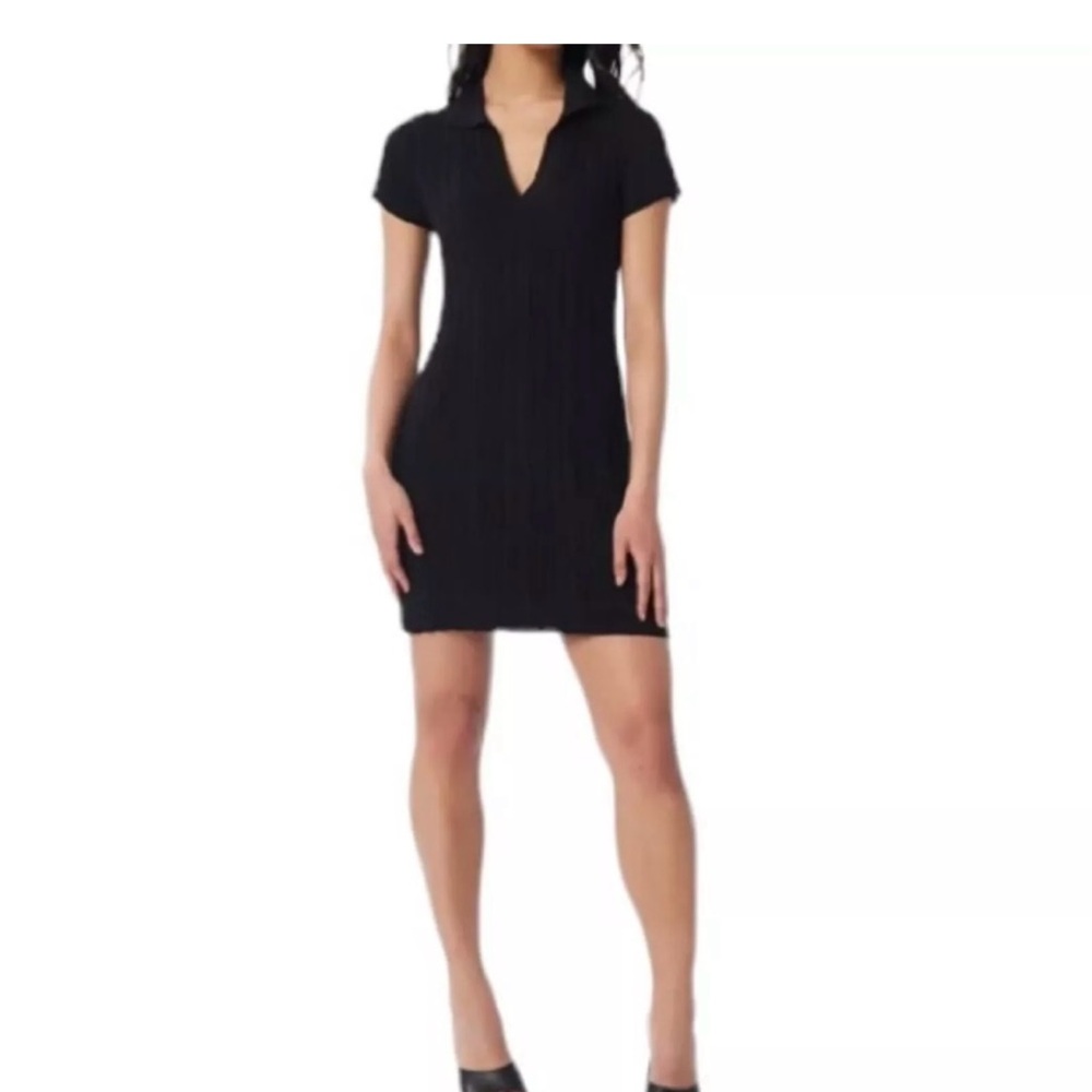 BNWT LITA By Ciara Black Ribbed Cotton Blend Polo Mini Dress MSRP $198